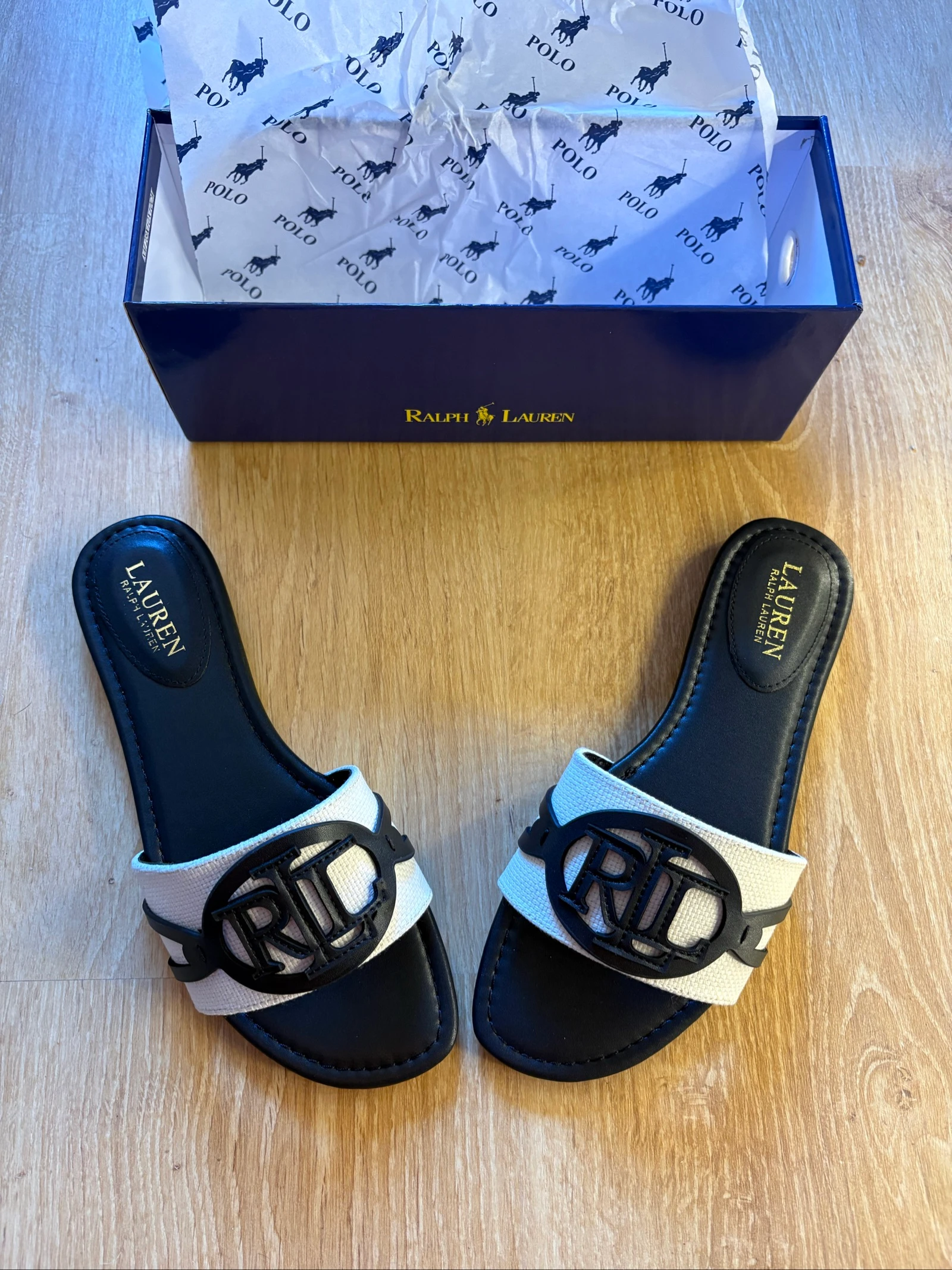 Sandalias Ralph Lauren Mujer Blancas y Negras Nuevas Talla 39